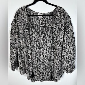 Hayden Boho Monochrome Print Dolman Sleeve Blouse 1XL
